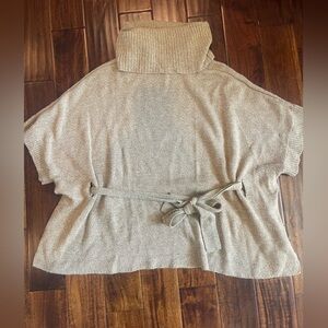 Tan Oversize Tie Turtleneck Sweater